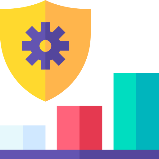 A graphical representation of a risk mitigation icon showing a shield